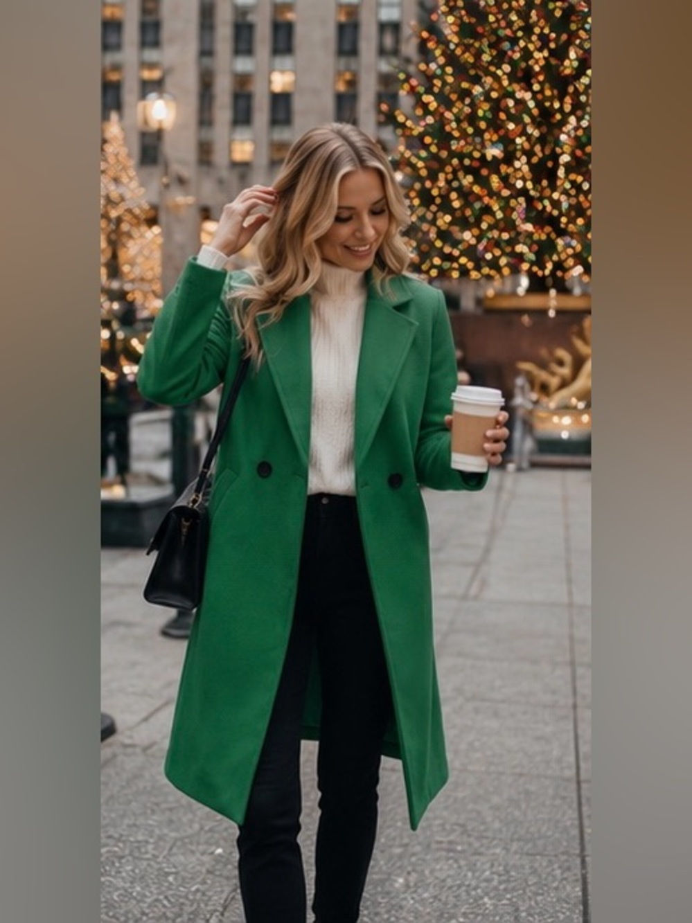 Tanming Women’s Green Wool Blend Long Pea Coat Trench Coat Size Large SFH - Picture 2 of 6